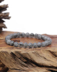 Baikalla Black & Grey Wuji Genuine Jadeite Jade Round Bead Bracelet (6.5mm)
