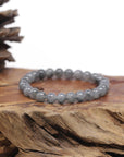 Baikalla Black & Grey Wuji Genuine Jadeite Jade Round Bead Bracelet (6.5mm)