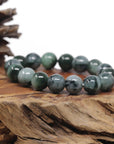 Baikalla Natural Vibrant Green & Black Wuji Jadeite Jade Round Bead Bracelet (13mm)