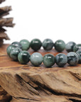 Baikalla Natural Vibrant Green & Black Wuji Jadeite Jade Round Bead Bracelet (13mm)
