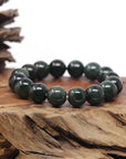 Baikalla Oil-Green Genuine Jadeite Jade Large Round Bead Bracelet (12.5mm)