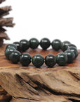 Baikalla Oil-Green Genuine Jadeite Jade Large Round Bead Bracelet (12.5mm)