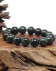 Baikalla Oil-Green Genuine Jadeite Jade Large Round Bead Bracelet (12.5mm)