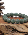 Baikalla Oil-Green Jadeite Jade Large Round Bead Bracelet (12.5mm)