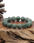 Baikalla Forest-Green Nephrite Jade Large Round Bead Bracelet (12mm)