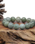 Baikalla Natural Green Jadeite Jade Round Bead Bracelet (13mm)