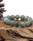 Baikalla Natural Green Jadeite Jade Round Bead Bracelet (13mm)