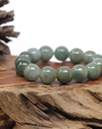 Baikalla Natural Green Jadeite Jade Round Bead Bracelet (13mm)