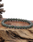 Baikalla Natural Icy Deep Oil-Green Jadeite Jade Round Bead Bracelet (6.9mm)