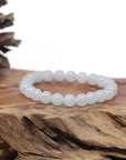 Baikalla Natural Icy Jadeite Jade Round Bead Bracelet (7.5mm)
