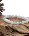 Baikalla Natural Green & Icy Jadeite Jade Round Bead Bracelet (9mm)