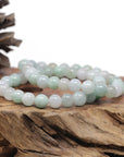 Baikalla Natural Green & Icy Jadeite Jade Round Bead Bracelet (9mm)