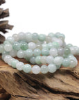 Baikalla Natural Green & Icy Jadeite Jade Round Bead Bracelet (9mm)