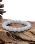 Baikalla Natural Light Lavender-Green Jadeite Jade Round Bead Bracelet (9.2mm)