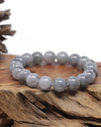 Baikalla Natural Grey Wuji & Light Green Jadeite Jade Round Bead Bracelet (11mm)
