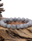 Baikalla Natural Grey Wuji & Light Green Jadeite Jade Round Bead Bracelet (11mm)