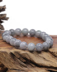 Baikalla Natural Grey Wuji & Light Green Jadeite Jade Round Bead Bracelet (11mm)
