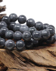 Baikalla Natural Black Wuji Jadeite Jade Round Bead Bracelet (14mm)