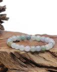 Baikalla Natural Icy Multi-Color Jadeite Jade Round Bead Bracelet (7.5mm)