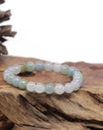 Baikalla Natural Icy Multi-Color Jadeite Jade Round Bead Bracelet (7.5mm)