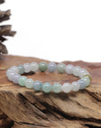 Baikalla Natural Icy Multi-Color Jadeite Jade Round Bead Bracelet (7.5mm)