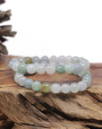 Baikalla Natural Icy Multi-Color Jadeite Jade Round Bead Bracelet (7.5mm)