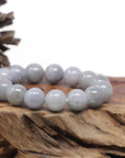 Baikalla Natural Light Lavender-Green W/ Grey Wuji Jadeite Jade Round Bead Bracelet (13.3mm)