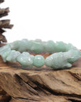 Baikalla Natural Light Apple-Green Jadeite Jade "Dragon" Bead Bracelet
