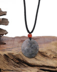 Baikalla Natural Icy Black Wuji Jadeite Jade "Skunk" Pendant Necklace