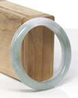 Baikalla Natural Icy Oil-Green & Light Lavender Jadeite Jade "Half Round" Bangle Bracelet (55.5mm)