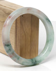 High-End Natural Green & Red Flower Jadeite Jade "Square Cut" Bangle Bracelet (61mm)