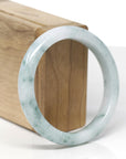 Baikalla Natural Light Blue-Green Flowers Jadeite Jade "Half Round" Bangle Bracelet (56.7mm)