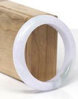 Baikalla Natural Light Lavender & Oil-Green Patches Jadeite Jade "Half Round" Bangle Bracelet (56.2mm)