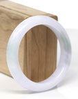 Baikalla Natural Light Lavender & Oil-Green Patches Jadeite Jade "Half Round" Bangle Bracelet (56.2mm)