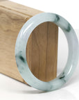 Baikalla Natural Icy Blue-Green Flowers Jadeite Jade "Half Round" Bangle Bracelet (58mm)