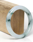 Baikalla Natural Icy Blue-Green Flowers Jadeite Jade "Half Round" Bangle Bracelet (58mm)