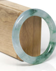 High-End Natural Icy Green Jadeite Jade "Traditional Round" Bangle Bracelet (55.4mm) GIA
