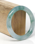 High-End Natural Icy Green Jadeite Jade "Traditional Round" Bangle Bracelet (55.4mm) GIA