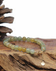 Baikalla Natural Icy Green & Yellow Jadeite Jade Round Bead Bracelet W/ 18ky Gold Clasp (6.5mm)