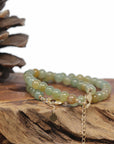 Baikalla Natural Icy Green & Yellow Jadeite Jade Round Bead Bracelet W/ 18ky Gold Clasp (6.5mm)