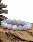 Baikalla Natural Icy Lavender & Green Jadeite Jade Round Bead Bracelet (12.5mm)