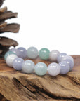 Baikalla Natural Icy Lavender & Green Jadeite Jade Round Bead Bracelet (12.5mm)