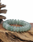 Baikalla Natural Icy Oil-Green Jadeite Jade Donut Shaped Bead Bracelet (12mm)