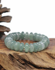 Baikalla Natural Icy Oil-Green Jadeite Jade Donut Shaped Bead Bracelet (12mm)