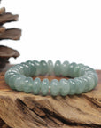 Baikalla Natural Icy Oil-Green Jadeite Jade Donut Shaped Bead Bracelet (12mm)