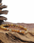 Baikalla Natural Red-Orange Jadeite Jade Round Bead Bracelet W/ 18ky Gold Clasp (6mm)