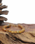 Baikalla Natural Red-Orange Jadeite Jade Round Bead Bracelet W/ 18ky Gold Clasp (6mm)