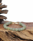 Baikalla Natural Icy Yellow-Green Jadeite Jade Round Bead Bracelet W/ 18ky Gold Clasp (6.5mm)