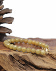 Baikalla Natural Yellow Jadeite Jade Round Bead Bracelet W/ 18ky Gold Clasp (6.5mm)