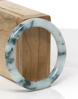 Baikalla Natural Light Blue-Green W/ Blue-Green Flowers Jadeite Jade "Traditional Round" Bangle Bracelet (52.4mm)